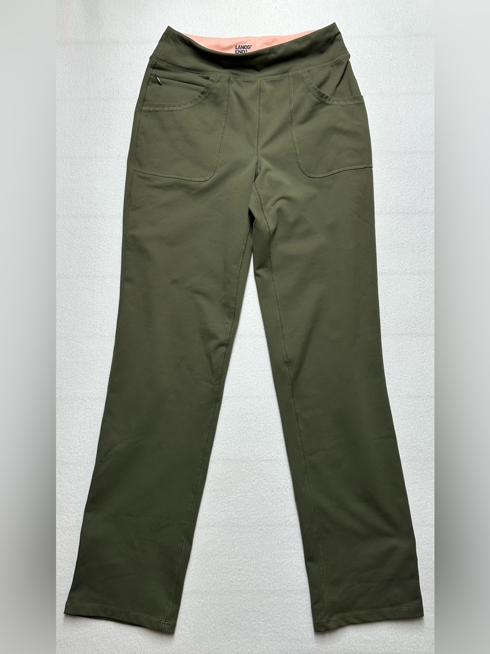 Lands’ End Women’s Pants XS/T – Olive Green Stretch Straight‑Leg 33” Inseam